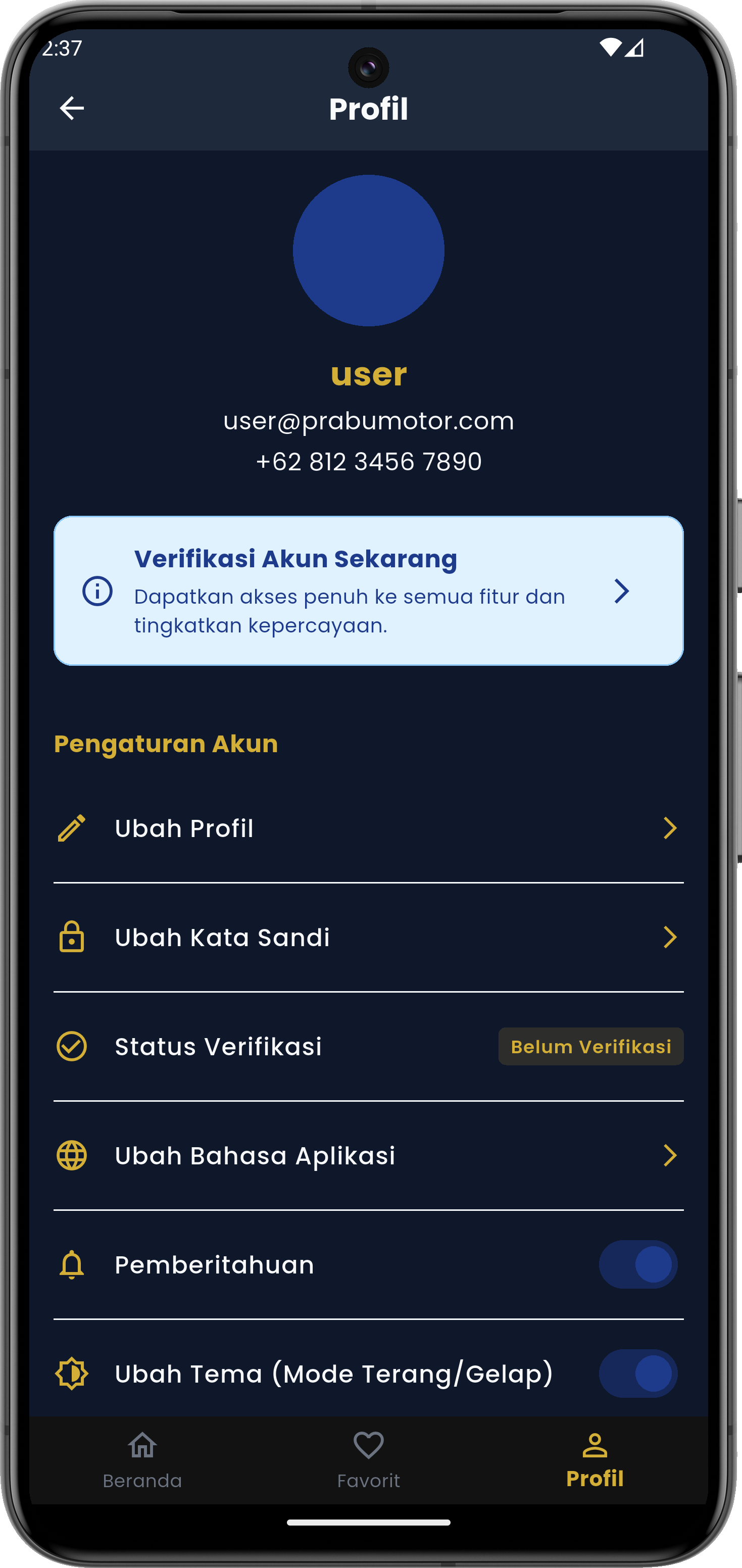 Profil pengguna - Prabu Motor